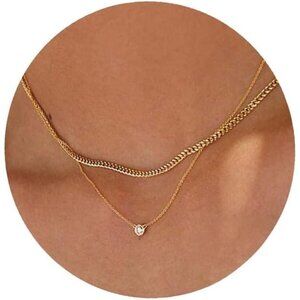 Tewiky Diamond Necklaces  Layered Cuban & CZ Gold Trendy Gold Jewelry Gifts